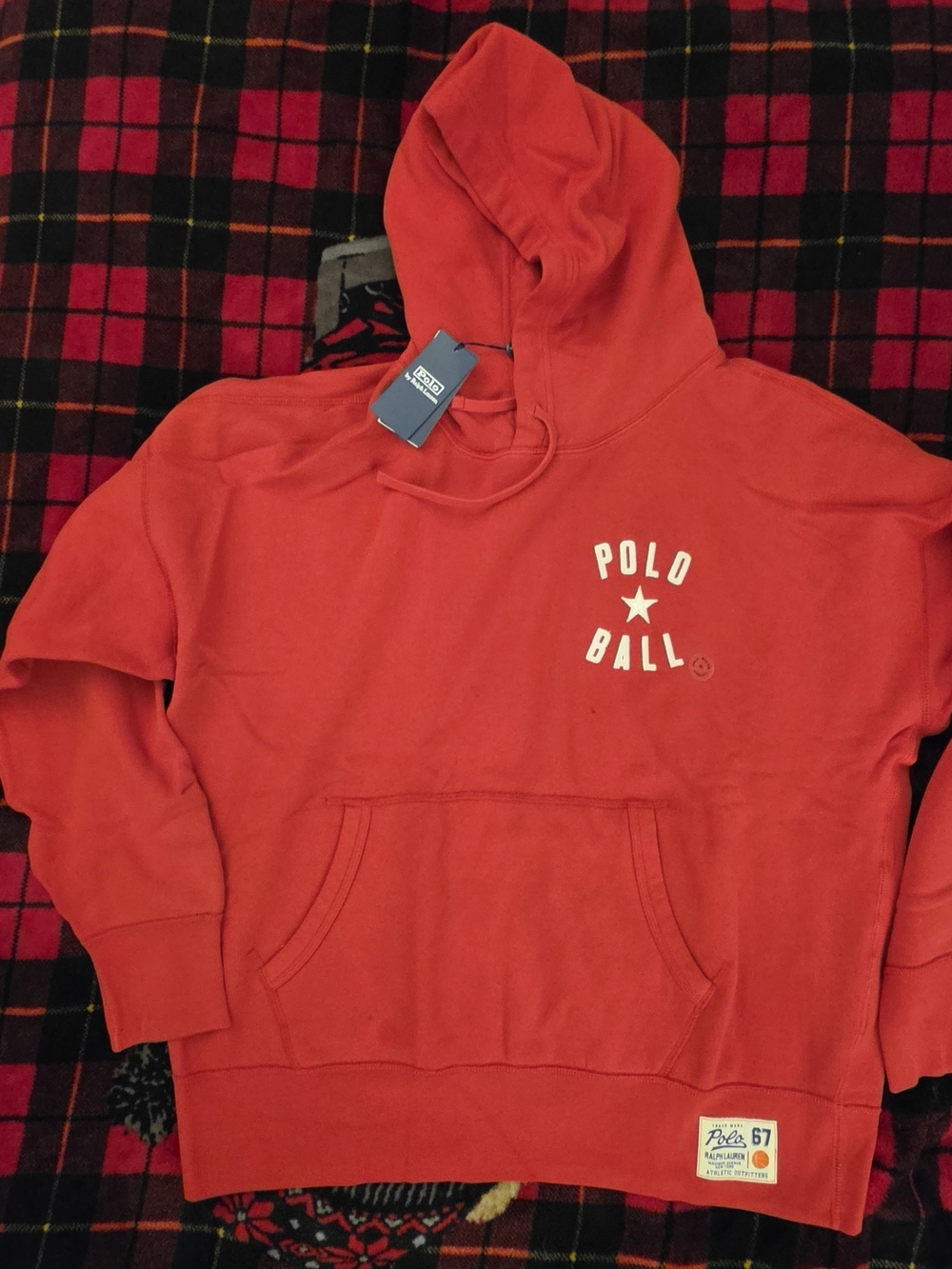Ralph Lauren Red Hooded Pullover with White Polo Ball Graphic